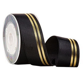 Linhas impressas preto do ouro da folha da fita do Grosgrain para o empacotamento luxuoso da fragrância