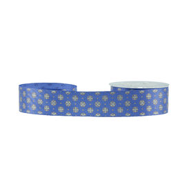 Fita impressa decoração do cetim com senão azul da largura da cor 19mm do brilho livre