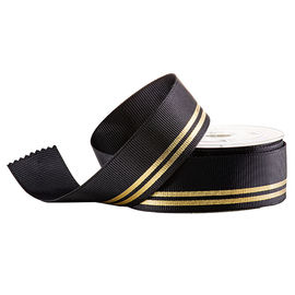 Linhas impressas preto do ouro da folha da fita do Grosgrain para o empacotamento luxuoso da fragrância