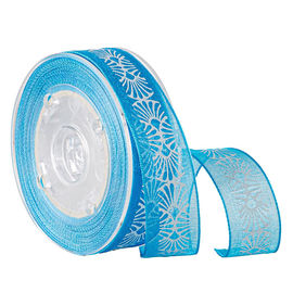 Fita completa imprimindo branca personalizada 19mm da tinta de Organza azul da tela